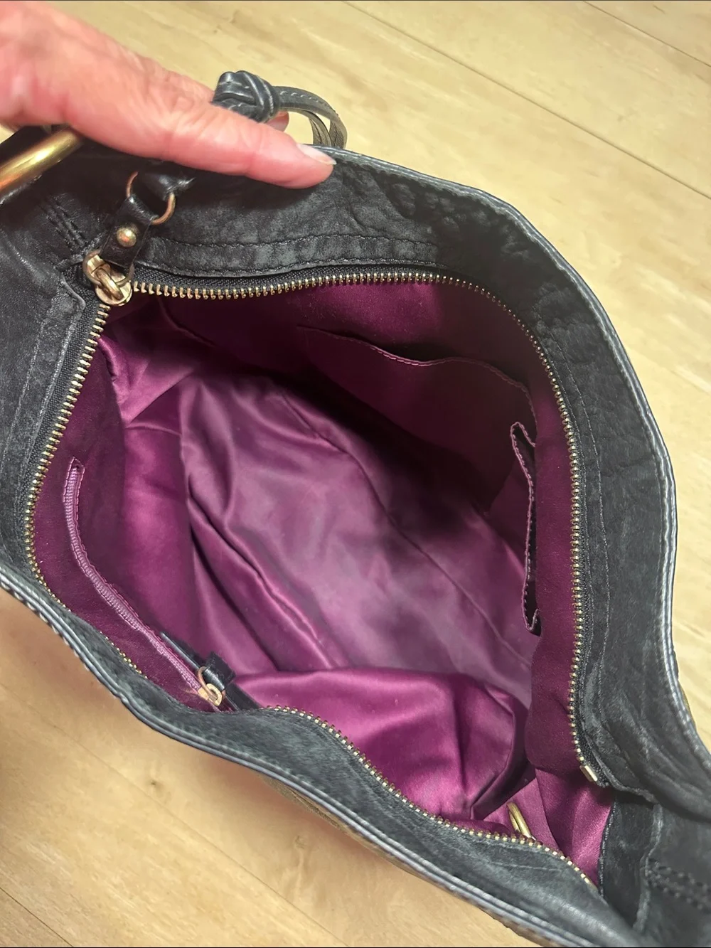 Coach Zoe Black Leather Hobo Shoulder Bag with Gold Hardware